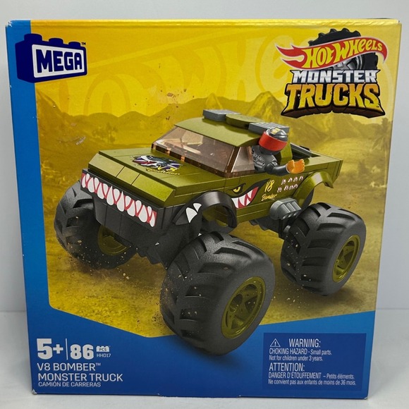 Mega Other - Mega Hot Wheels Monster Trucks V8 Bomber HHD17 Building Set 86 Pcs New